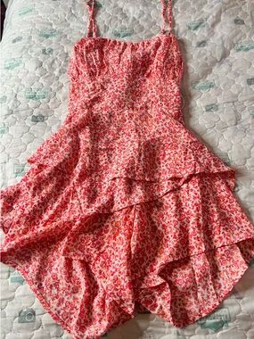 Francesca's Collections Pink Floral High-Low Tiered Romper
